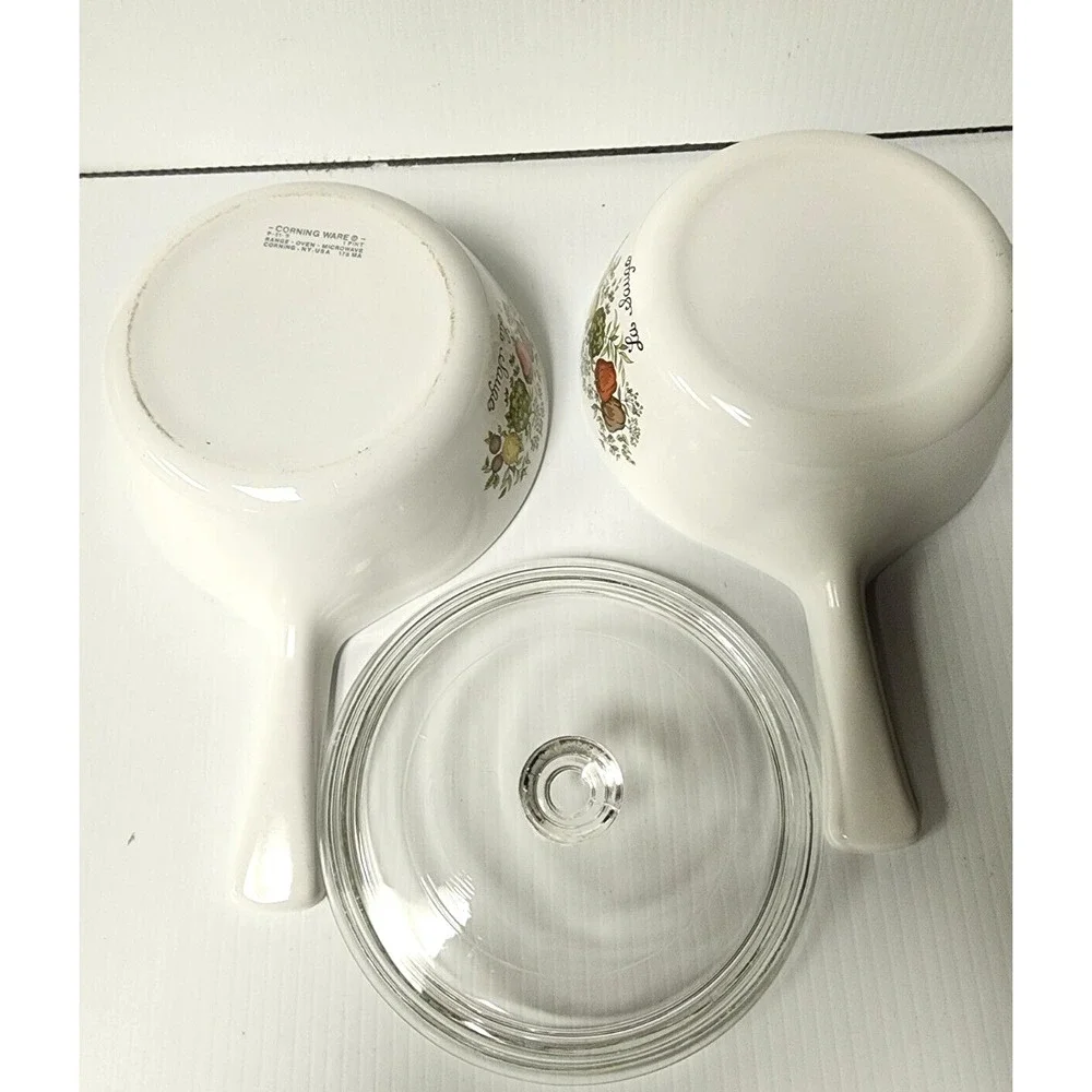 Vintage Corning Ware 2 Spice of Life‎ La Sauge 1 pint  Menuette Pans  with 1 lid